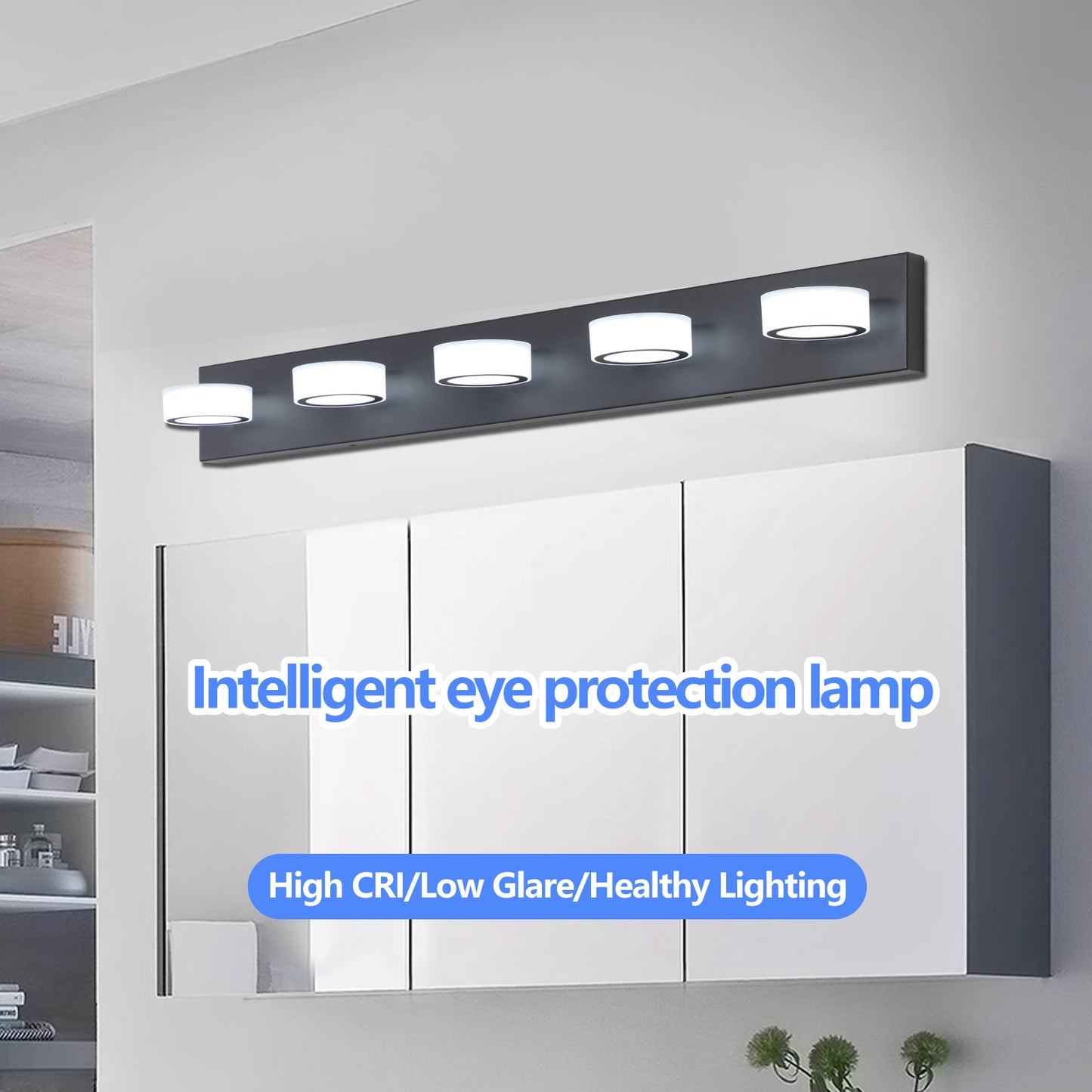 LED 5-Light Vanity Light Fixture for Over-Mirror Bath Wall, 37in Long, Modern Iron & Acrylic Black