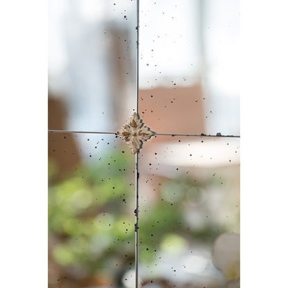 Elegant 22" x 48" Cream & Gold Arched Wall Mirror with Decorative Grid, Perfect for Living Room, Bathroom, or Entryway