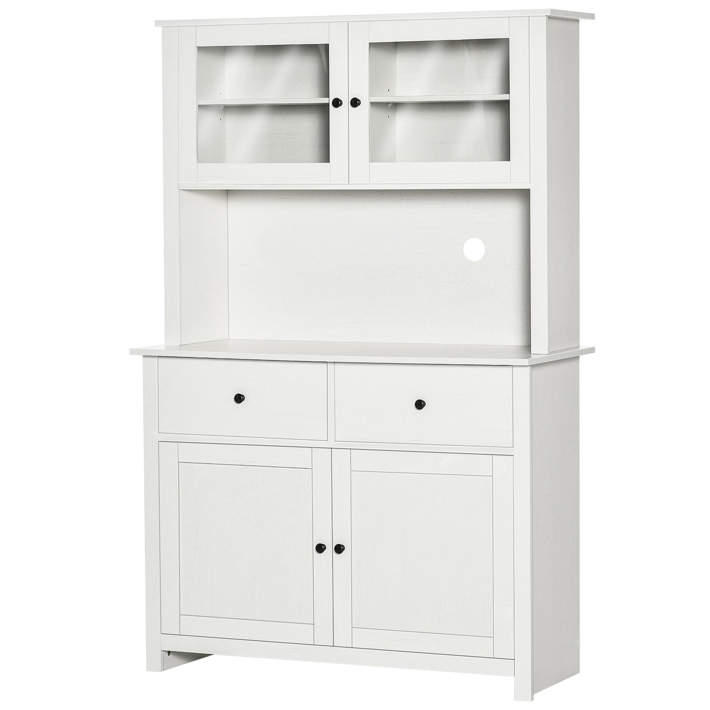 Antique White 63.5" Kitchen Storage Buffet with Hutch and Adjustable Shelves