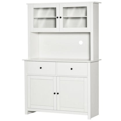 Antique White 63.5" Kitchen Storage Buffet with Hutch and Adjustable Shelves