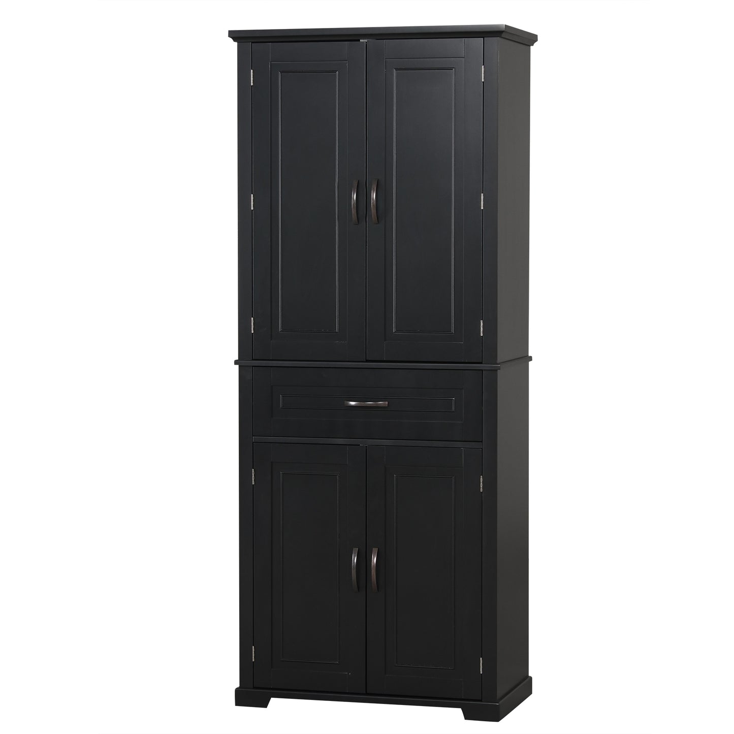 Tall Black Bathroom Storage Cabinet with Adjustable Shelf, Doors, and Drawer for Versatile Organization