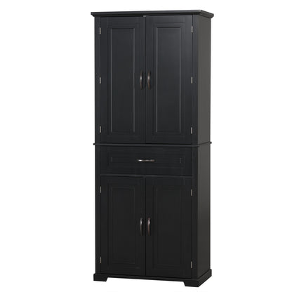 Tall Black Bathroom Storage Cabinet with Adjustable Shelf, Doors, and Drawer for Versatile Organization