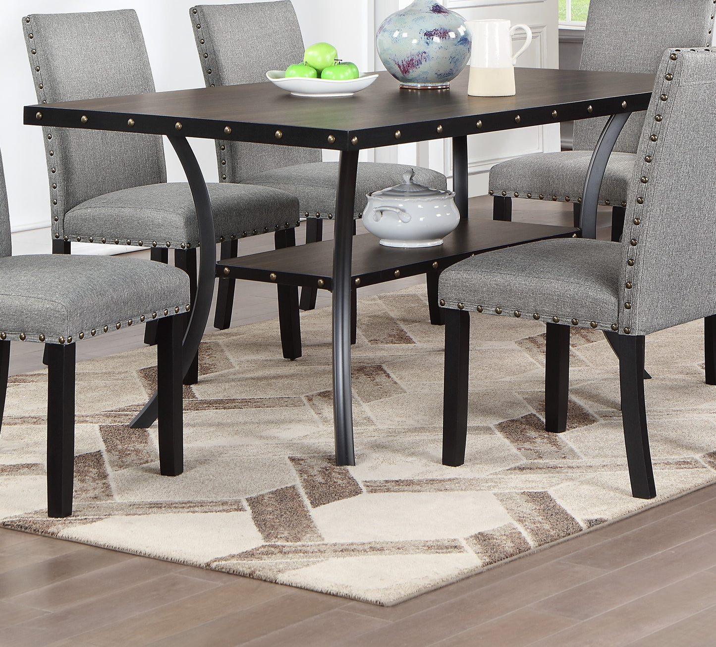 Rectangular Dining Table Rubberwood Nailhead Storage Finish