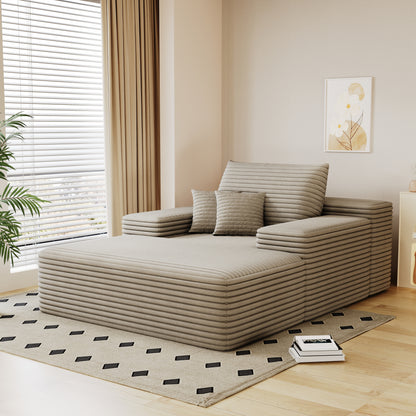 Oversized Chaise Lounge with Sleeper Bed, Corduroy Upholstery, 51 x 68 in, Modern Living Room Sofa Camel