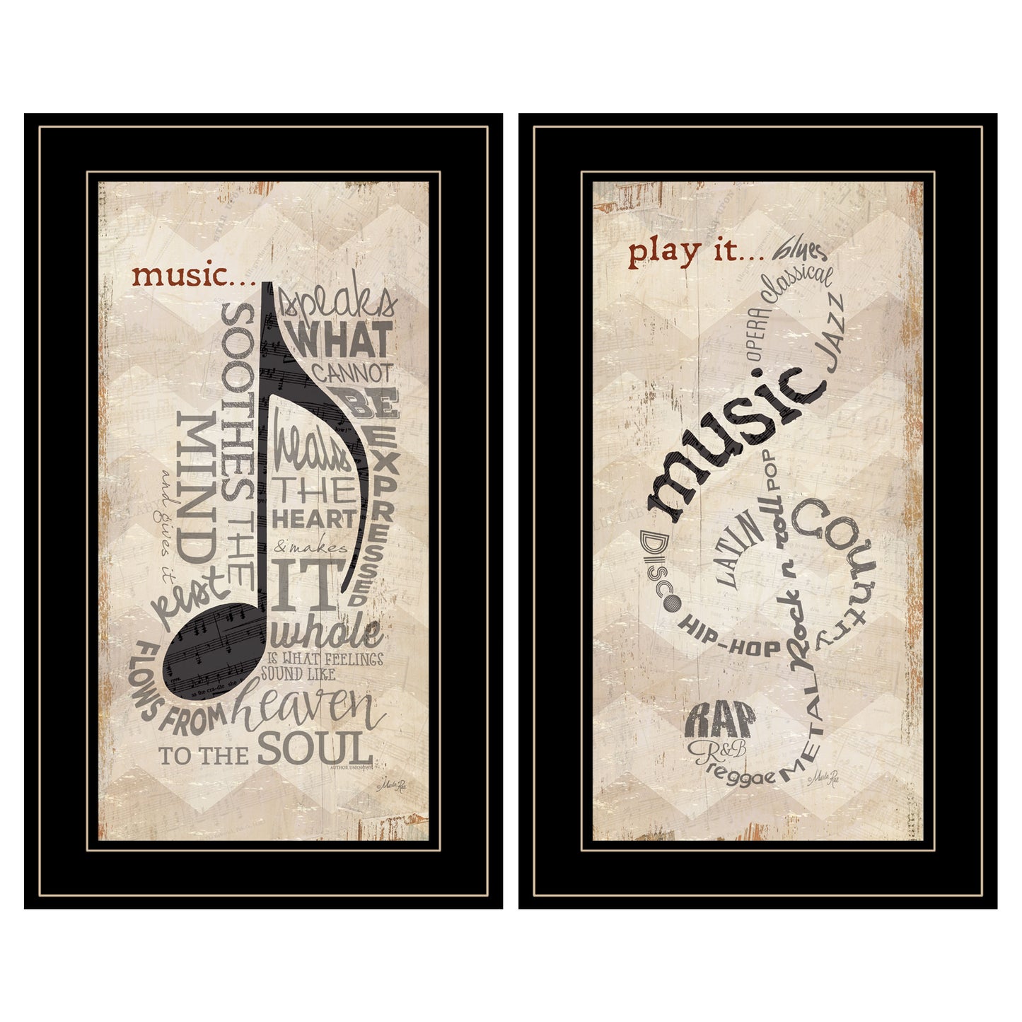 Music Framed Wall Art - 11x21 in Modern Home Decor Print for Living Room & Bedroom, Farmhouse Multicolor