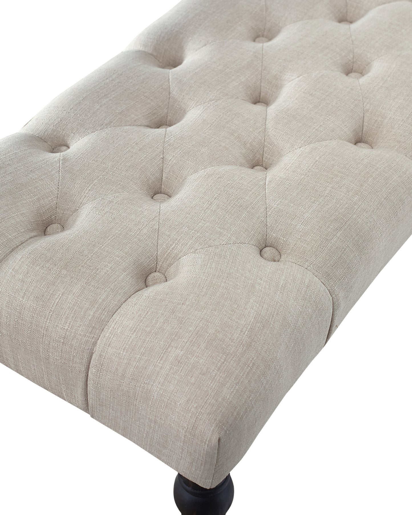 Solid Wood Dining Bench with Turned Legs, Tufted Fabric Seat, 48W x 16D x 19.5H in, Some Assembly Tan