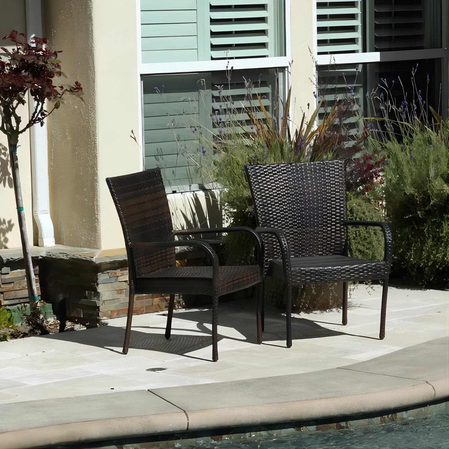Stackable Outdoor Chair With PE Wicker And Iron Frame 25In L By 25.25In W 1 Piece Patio Dining Brown Multi