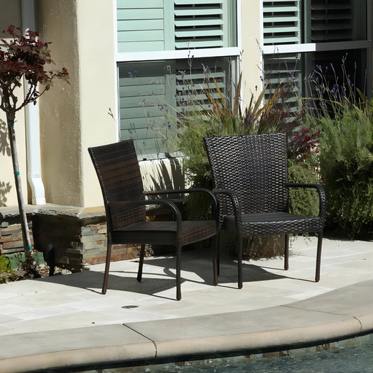 Stackable Outdoor Chair With PE Wicker And Iron Frame 25In L By 25.25In W 1 Piece Patio Dining Brown Multi