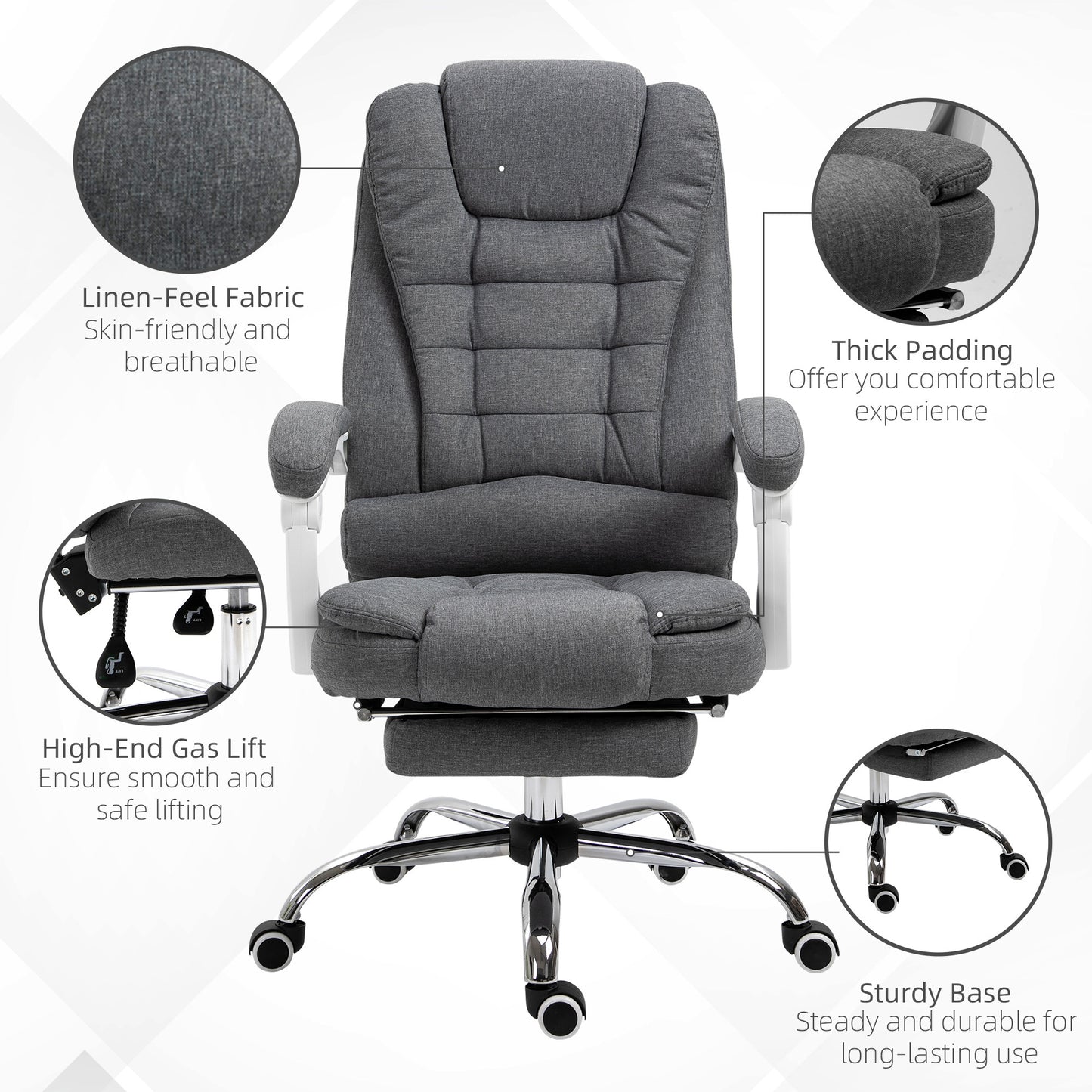 Vinsetto Ergonomic Reclining Office Chair with Adjustable Footrest and Linen Fabric