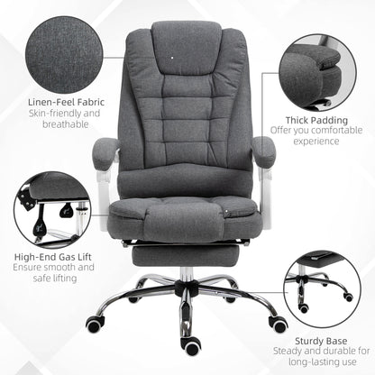 Vinsetto Ergonomic Reclining Office Chair with Adjustable Footrest and Linen Fabric