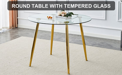 Circular Glass Dining Table 40 Inch Minimalist Gold Plated Legs