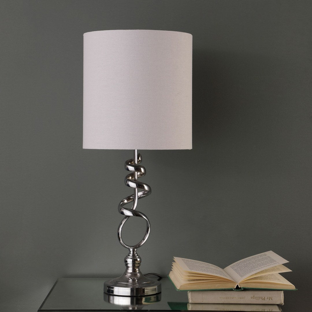 21.5-Inch Abstract Table Lamp with Off-White Drum Shade, 40W E26, UL Listed, Black Cord Chrome Silver
