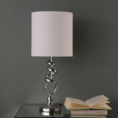 21.5-Inch Abstract Table Lamp with Off-White Drum Shade, 40W E26, UL Listed, Black Cord Chrome Silver
