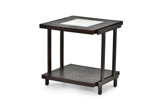 24-Inch Rustic Industrial End Table with Solid Wood MDF Top, Lower Shelf, Iron Frame, Living Room Brown