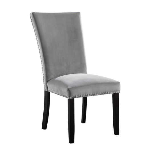 2-Piece Dining Room Chairs, Flannelette Seats with Nailhead Trim, Rubberwood Frame, Transitional, Gray