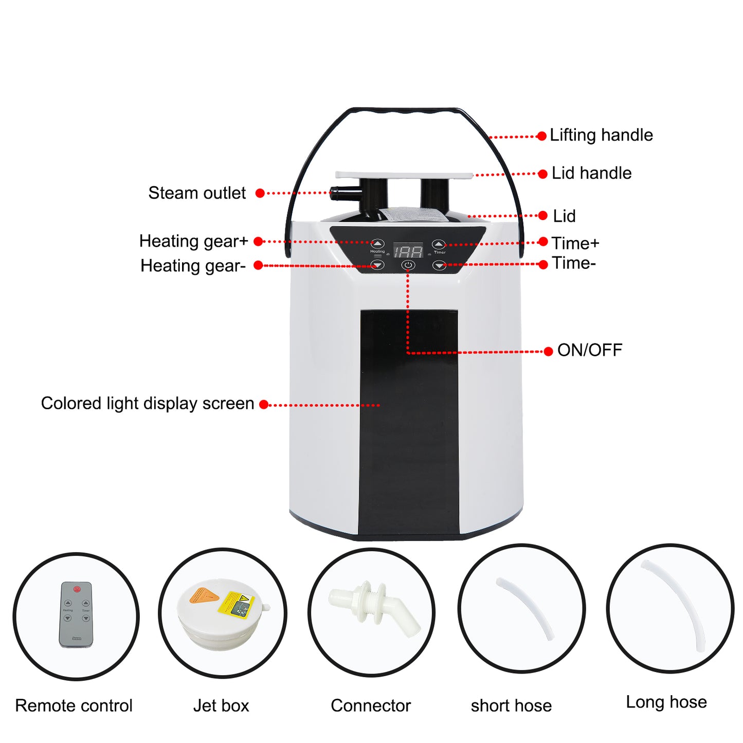 3.0L Tank Sauna Steam Generator, 360° Nozzles, 4 Gear Settings, Remote 90-Min Run Time White+Black