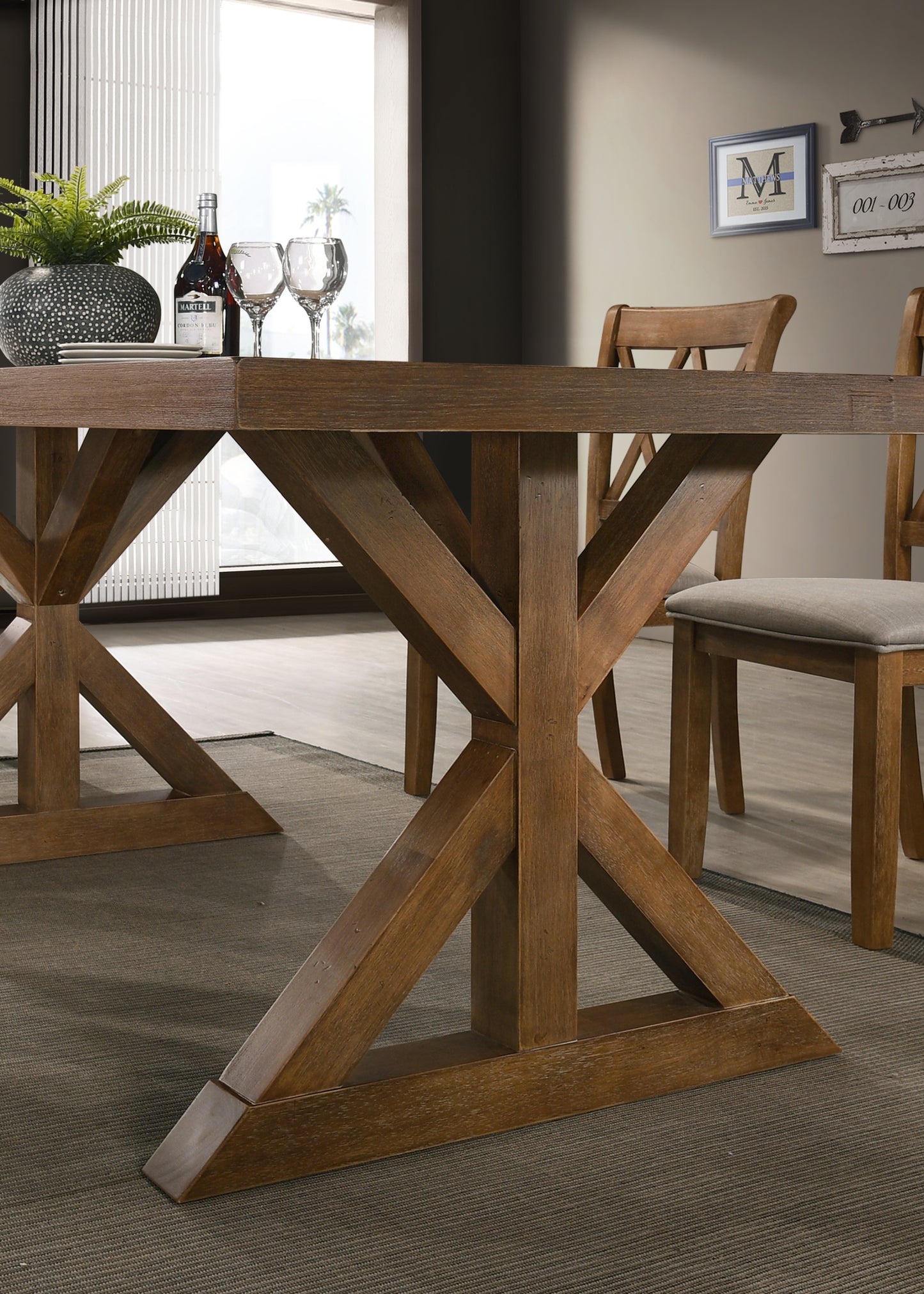Farmhouse Wood Trestle Dining Table Brushed Driftwood
