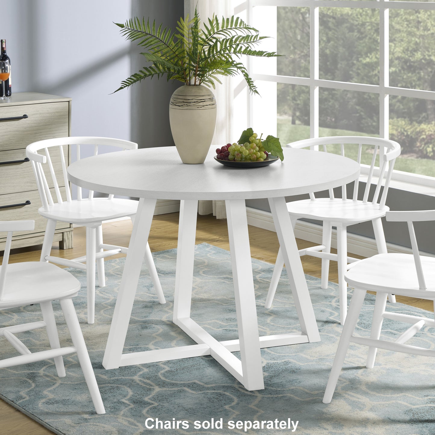 Modern Round Sturdy Dining Table With Trestle Base White