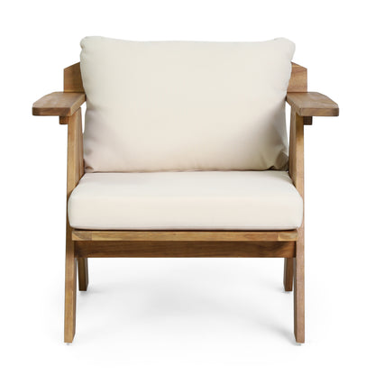 Outdoor Acacia Wood Club Chairs With Cushions, Set Of 2, 30.75 W X 30.25 D X 26.00 H, Teak Finish Beige