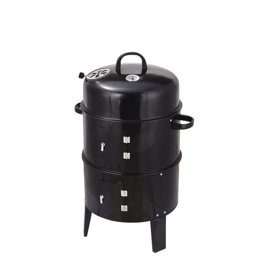 Outdoor Double Layer Charcoal Wood Fired Braising And Smoking Grill Stove For Garden Use Steel Construction Black