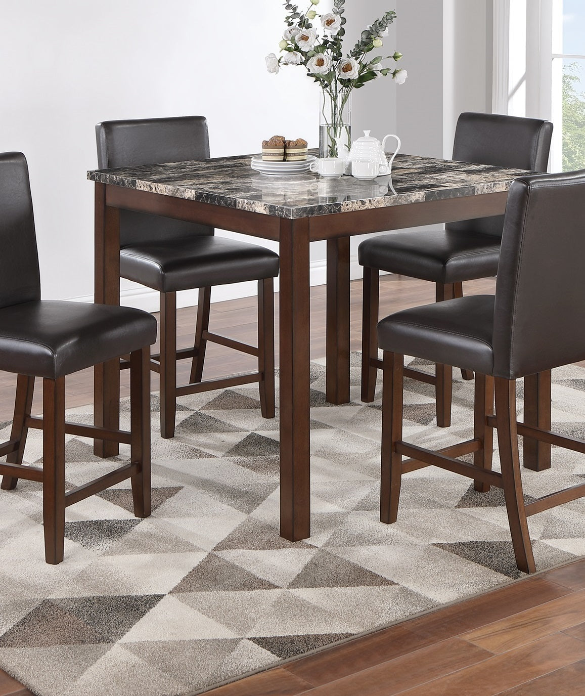 Counter Height Dining 4 Chairs Faux Leather Espresso Finish