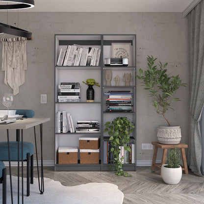 Modern 2-Piece Living Room Bookcase Set with 9 Versatile Shelves in Matt Gray & White