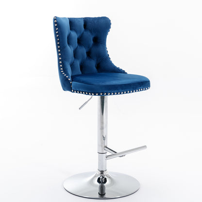 AA Furniture Swivel Velvet Barstools Adjustable 25-33 Blue