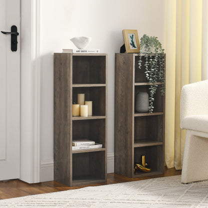 Slim 8-Tier Media Storage Tower with Adjustable Shelves, Tall Narrow Bookshelf for Home Office Use, Versatile Double-Decker Bookcase