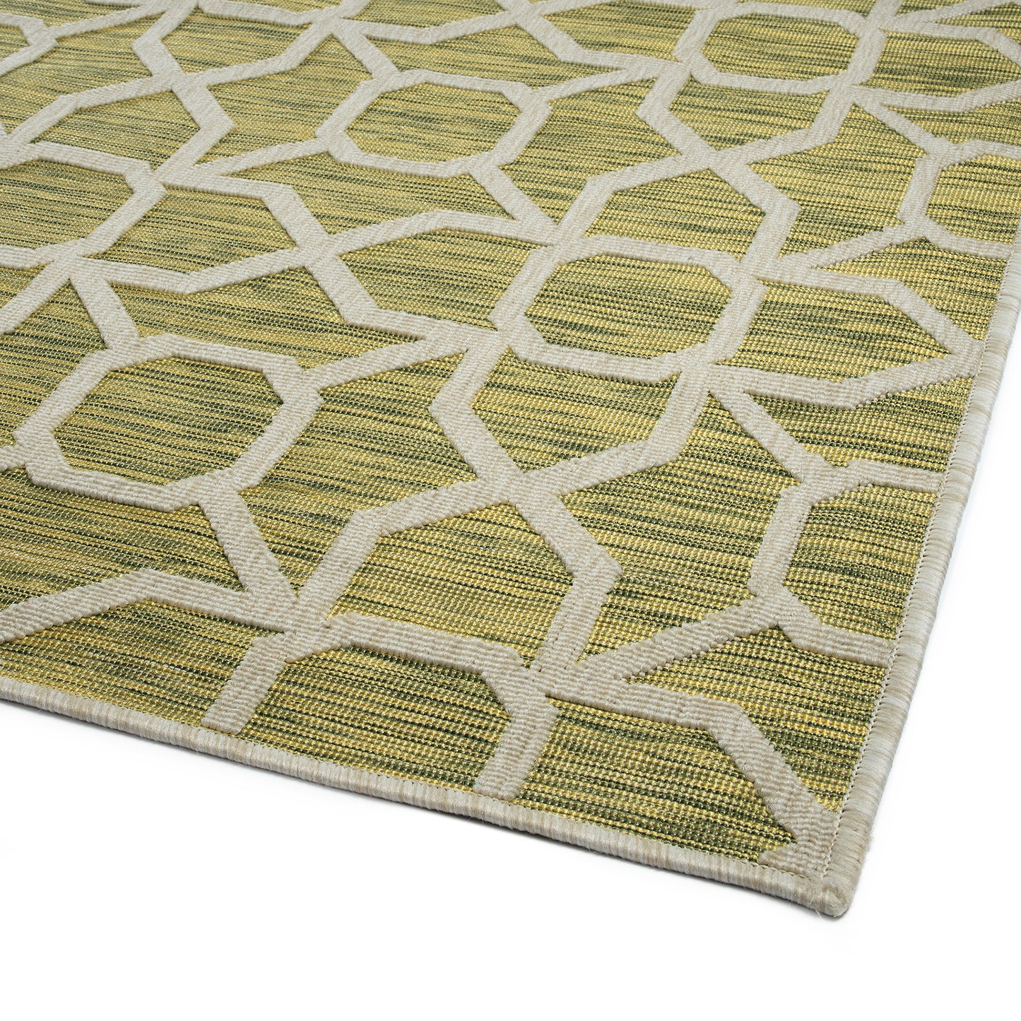 2' x 3' Rectangle Indoor/Outdoor Rug with Geometric Texture, High-Low Cut & Loop, Power Loomed Lime Green