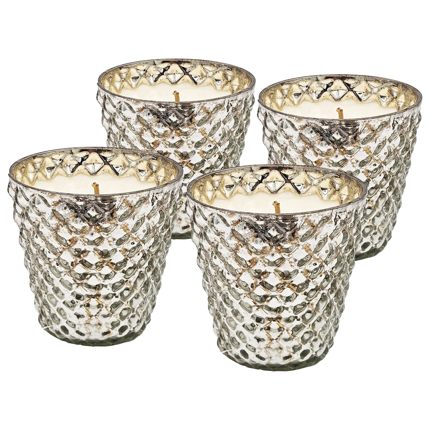 Set of 4 Scented Soy Wax Candles with Earl Grey, 3.5-Inch Square Glass Holder, 42-Hour Burn Time, Silver