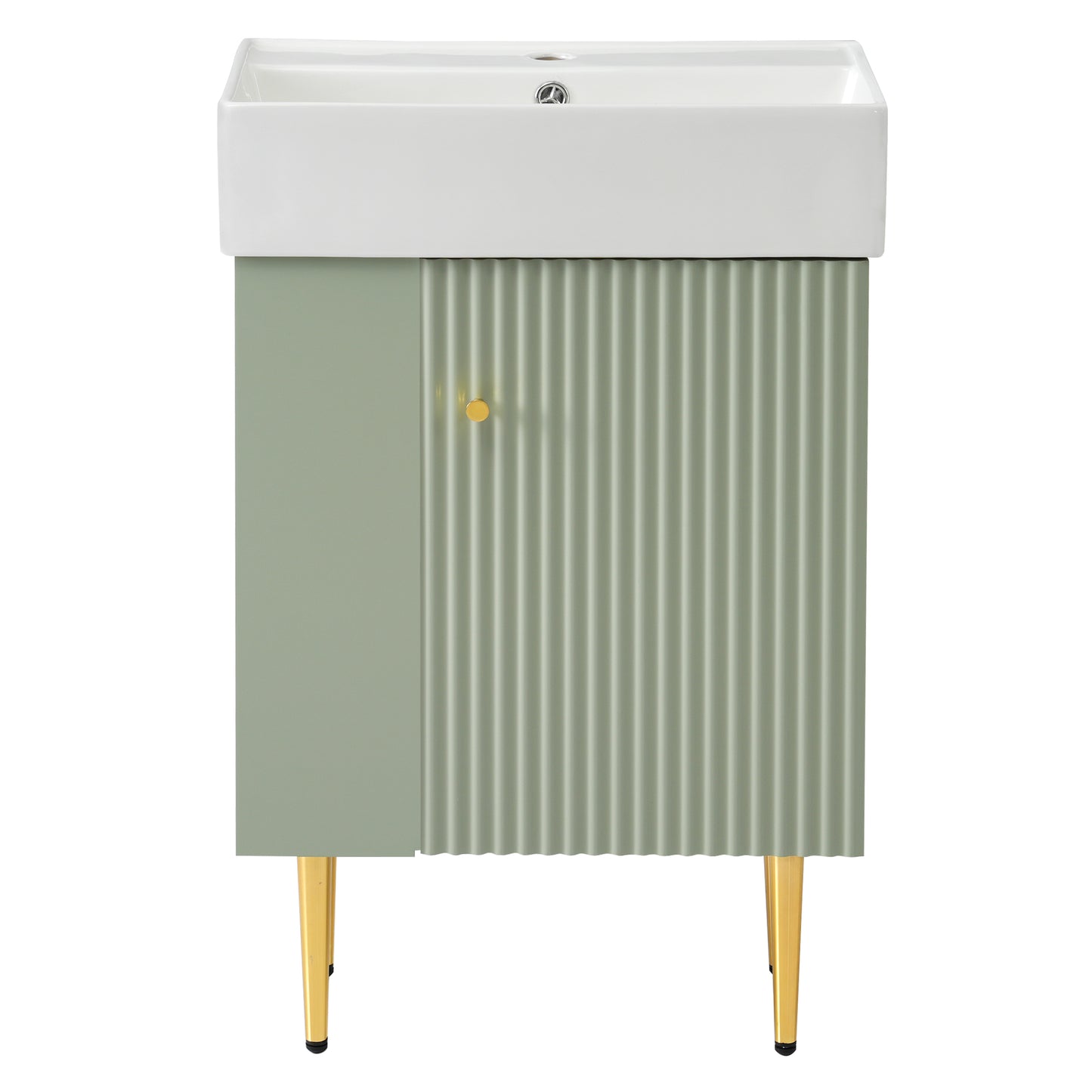 Contemporary 21.6" Green Bathroom Vanity with Left Side Storage and Ceramic Sink