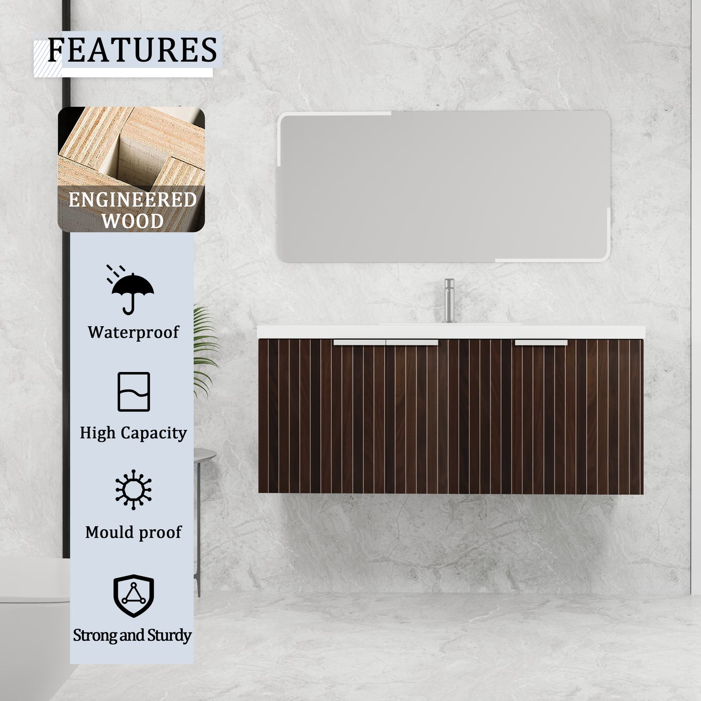 Modern 48-Inch Wall-Mounted Bathroom Vanity with Soft-Close Doors and Resin Sink