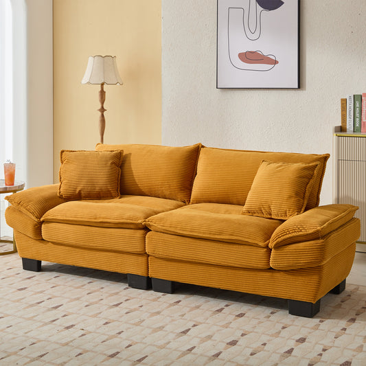 84-Inch Corduroy Sofa Loveseat with 23-Inch Deep Seat, 2-Seat, Foam Cushions, Wood Frame, Yellow