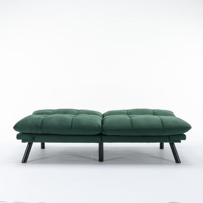 2-Seater Convertible Sofa Bed with Adjustable Backrest and Armrests, Foam Upholstery, Pine Frame Emerald