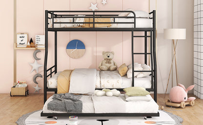 Stylish Black Full XL Over Queen Metal Bunk Bed with Trundle for Optimal Space Utilization
