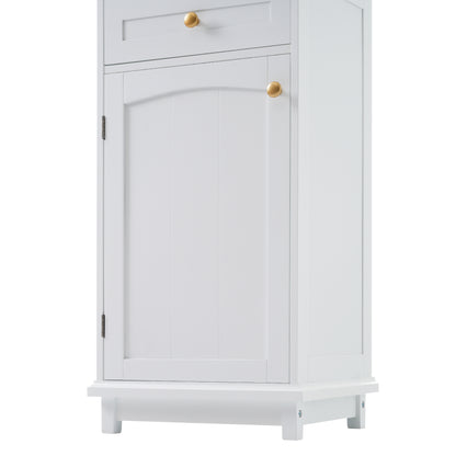 Elegant 63" Tall White Bathroom Storage Cabinet with Glass Doors, Two Drawers, Adjustable Shelves, and Anti-Tipping Design - Perfect for Organizing and Displaying Essentials