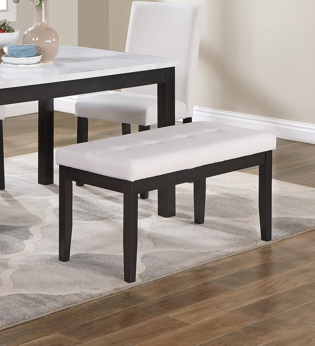 Faux Marble Top 5Pc Dining Set With Bench And Chairs White