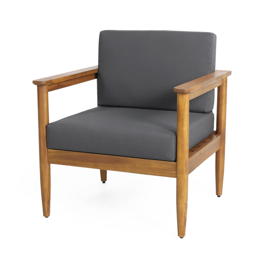 Outdoor Club Chair With Teak Acacia Wood Frame And Water Resistant Cushions For Patio Or Deck 29W X 27D Inches Dark Grey