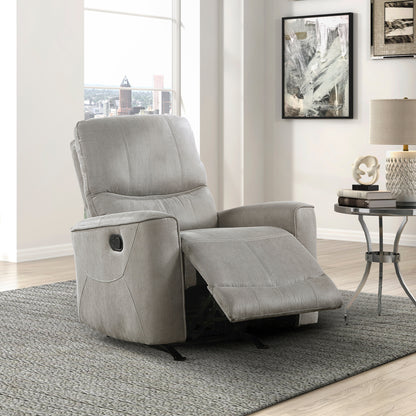 Modern Transitional Rocker Recliner with Solid Wood Frame, Microfiber Upholstery, 300 lb Capacity Gray