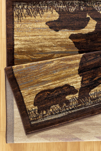 7'10 x 10'3 Lodge Area Rug with Wildlife Motif, Polypropylene, Stain-Resistant, Jute Backing, Beige