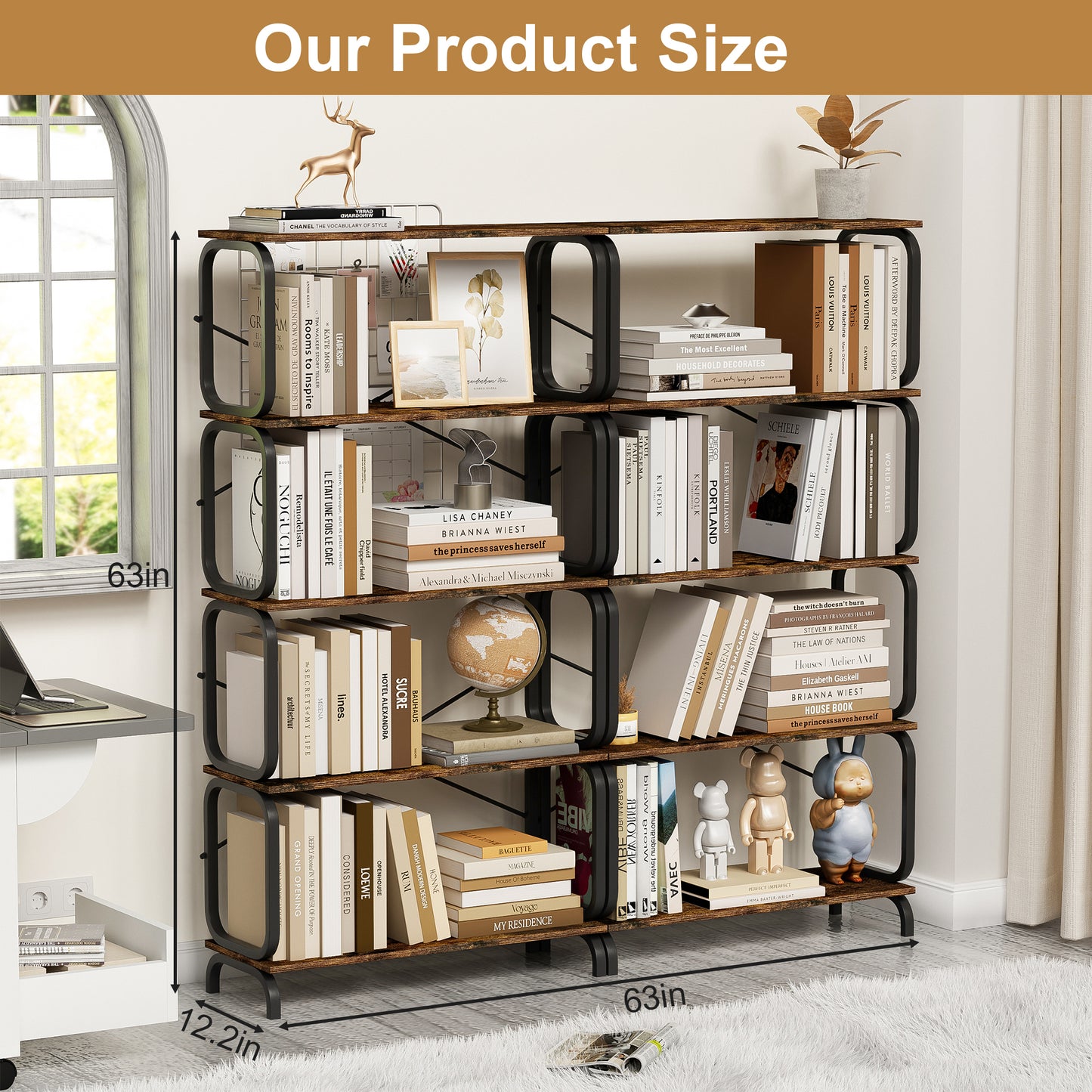 Rustic Industrial 5-Tier Bookshelf with Metal Frame for Home and Office - Vintage Brown Open Storage Unit