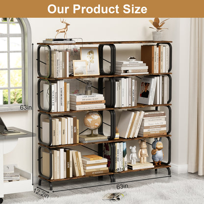 Rustic Industrial 5-Tier Bookshelf with Metal Frame for Home and Office - Vintage Brown Open Storage Unit