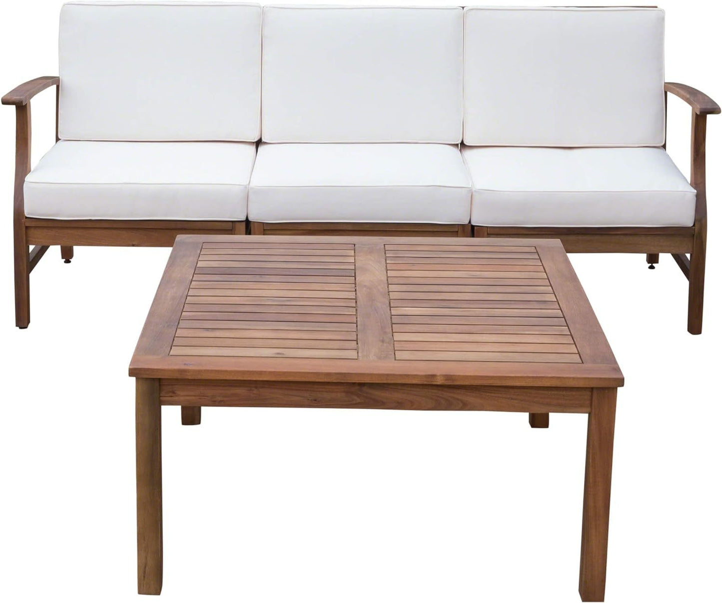 Acacia Wood 3 Seater Sofa And Table Set For Living Room Contemporary Modern Design Cream