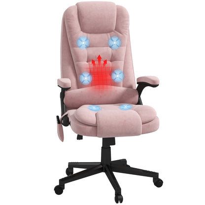 Pink Velvet Executive Office Chair with 6-Point Massage, Heat Function, and Reclining Backrest