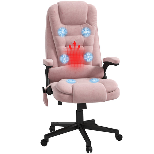 Pink Velvet Executive Office Chair with 6-Point Massage, Heat Function, and Reclining Backrest
