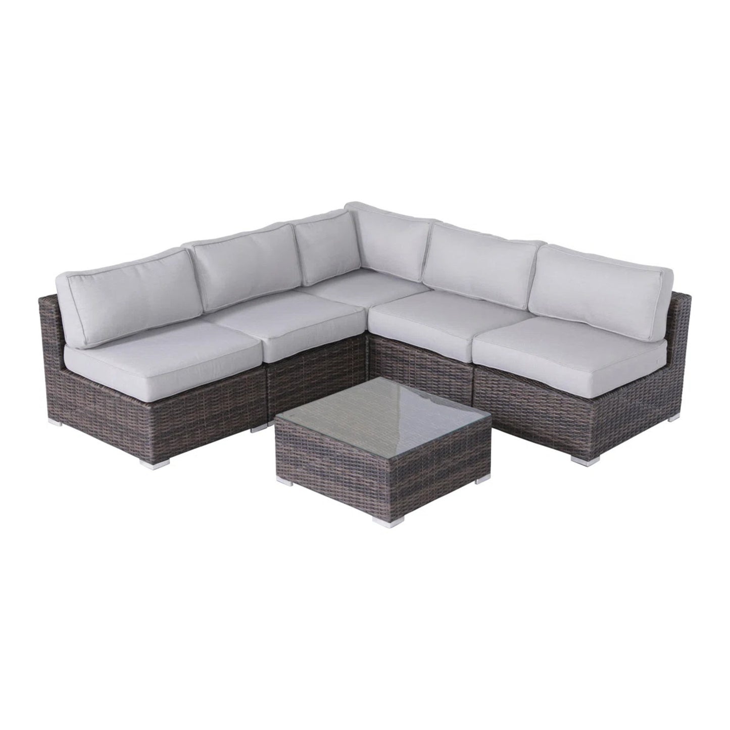 Four Person Outdoor Wicker Seating Set With Cushions For Patio Fully Assembled Lounge Furniture Brown And Gray