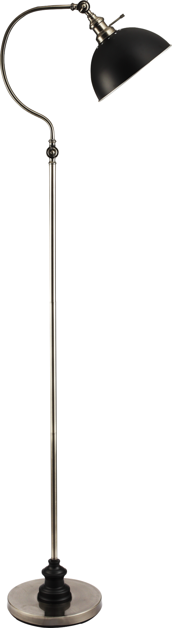 Arched Floor Lamp, Adjustable Head, Weighted Base, Black Shade, LED Compatible, 69-Inch Tall Satin Nickel