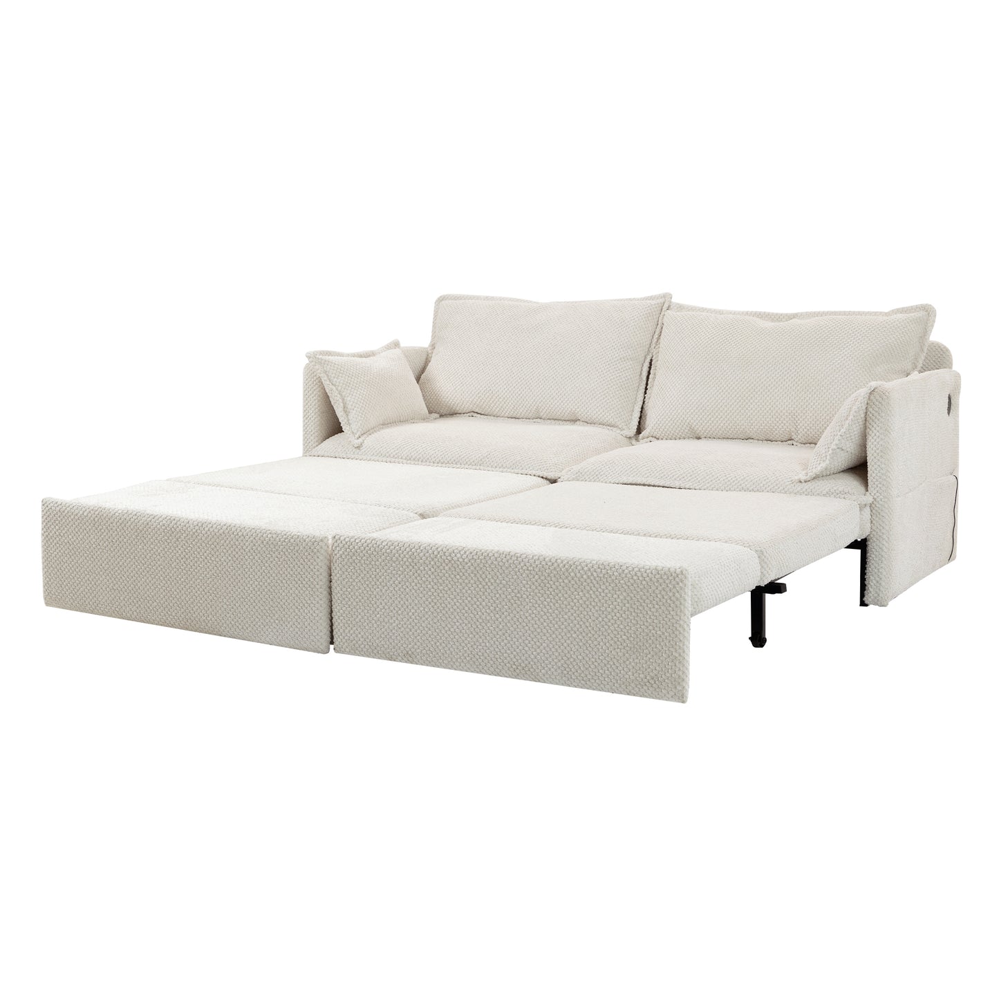73.6-Inch Pull-Out Sofa Bed, Corduroy 3-in-1 Sleeper with Side Storage and USB-C Ports, Living Room White