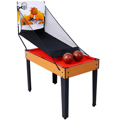 5-in-1 Game Table: Billiards, Ping Pong, Foosball, Basketball, Push Hockey; 43x24x32 in MDF+Steel Brown/Red