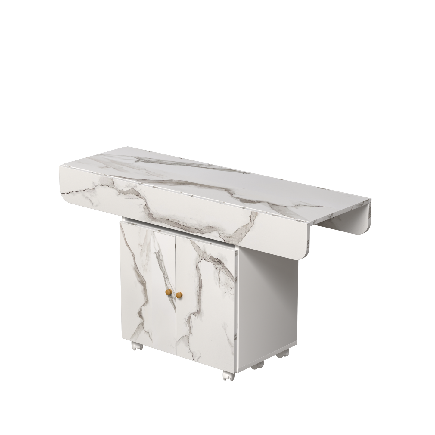 Folding Dining Table Storage Wheels 47Inch White Marble